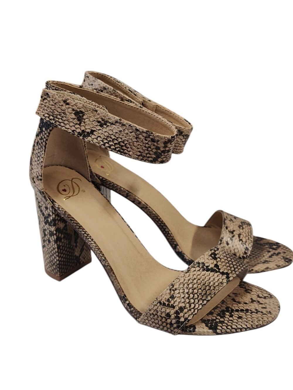 "Delicious" Snake-Print Block Heel Sandals Size 8.5 - Picture 5 of 12
